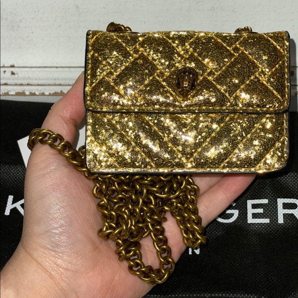 NWT Kurt Geiger London Gold Glitter Micro Kensington Shoulder Bag - Picture 6 of 10